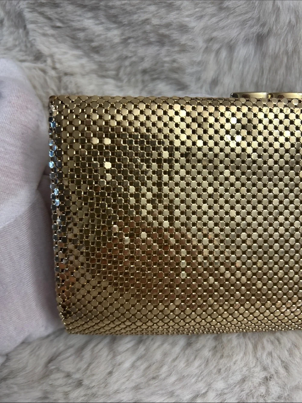 Whiting and Davis Vintage 1970’s gold mesh organizer clutch wallet
